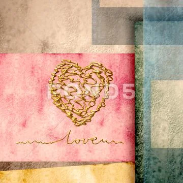 Greeting card background lovers golden heart Stock Illustration