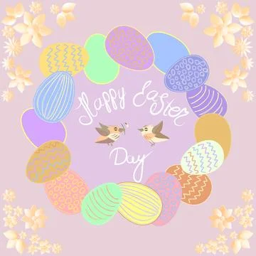 Greeting card with birds and Easter eggs Stock Illustration