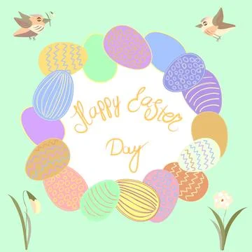 Greeting card with birds and Easter eggs Stock Illustration