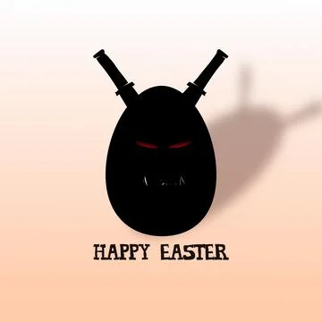 Greeting card black Easter egg ninja with swords behind his back Stock Illustration