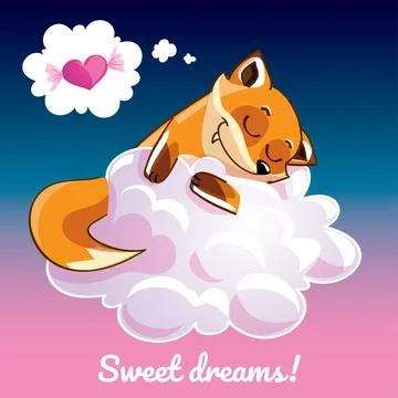 Greeting card with a cartoon fox on the cloud Stock Illustration