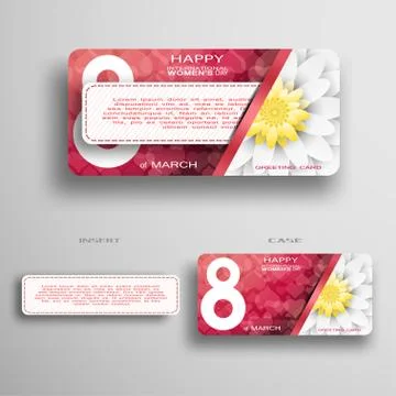 Greeting card with case vector set for Happy International Women's Day with w Stock Illustration