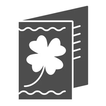 Greeting card with clover solid icon. Shamrock flower on poster glyph style 스톡 일러스트
