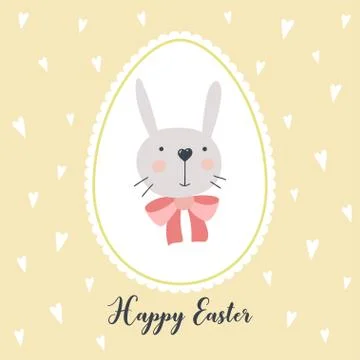 Greeting card with cute Easter bunny. Vector illustration. Illustrazione stock
