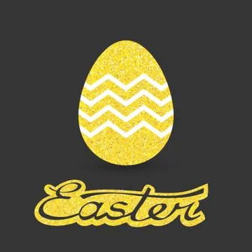 Greeting card with day of Easter. Glittering Golden egg and the words happy E Stock Illustration