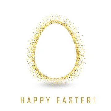 Greeting card with day of Easter. Glittering Golden egg and the words happy E Stock Illustration