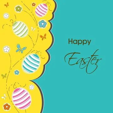 Greeting Card Design with Flower, Egg Branch and Butterfly for Easter. Stock Illustration