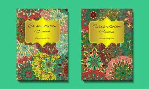Greeting card design with mandala pattern. Stock Illustration