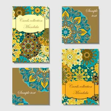 Greeting card design with mandala pattern. Stock Illustration
