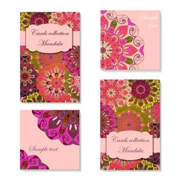 Greeting card design with mandala pattern. Stock Illustration
