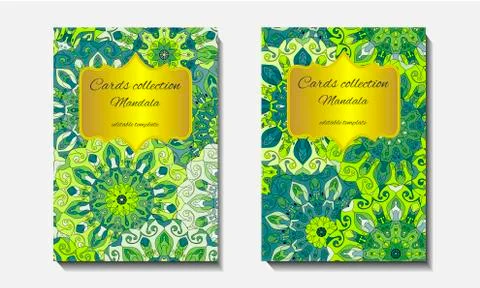 Greeting card design with mandala pattern. Stock Illustration