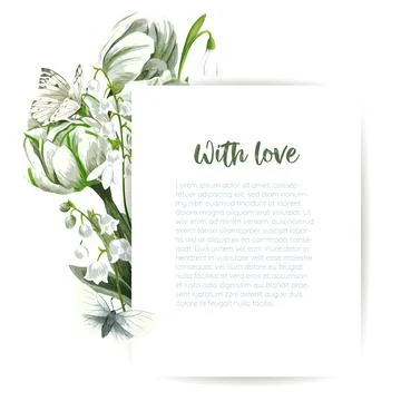 Greeting card design template, hand drawn flowers Stock Illustration