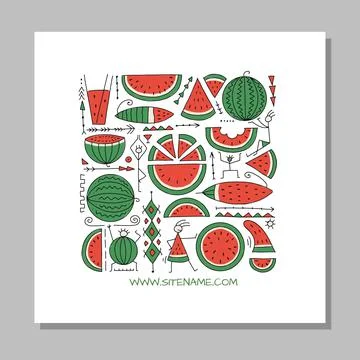 Greeting card design. Watermelon background Stock Illustration