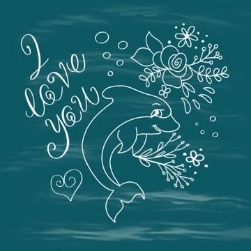 Greeting card with a Dolphin on a turquoise background Illustrazione stock