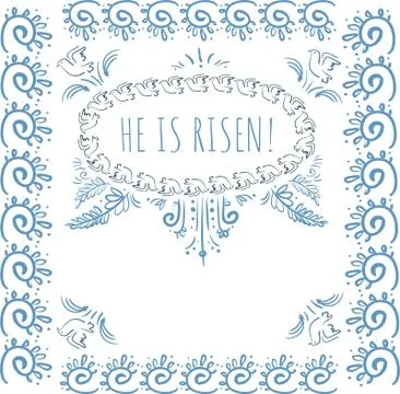 Greeting card Easter Curl and dove He is risen in decor frame Stock Illustration