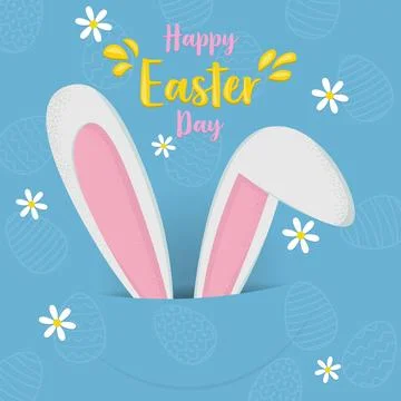 Greeting card for easter day with elements of rabbit in a pocket, transparent 스톡 일러스트