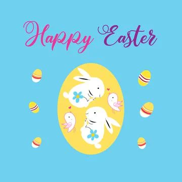 Greeting card with an Easter egg and hares Stock Illustration