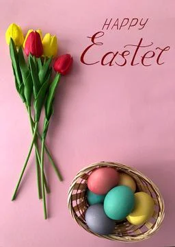 Greeting card for Easter with eggs and the text - "Happy Easter" Stock Photos