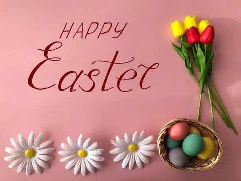 Greeting card for Easter with eggs and the text - "Happy Easter" Foto stock
