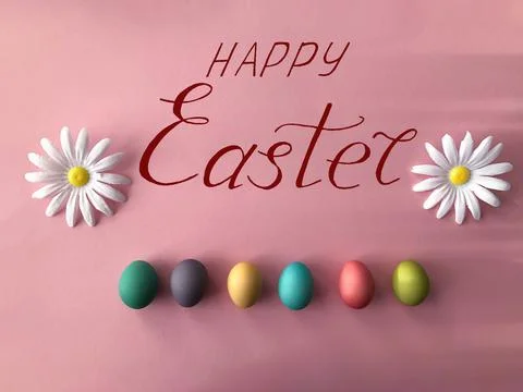 Greeting card for Easter with eggs and the text - "Happy Easter" 스톡 사진