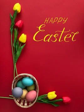Greeting card for Easter with eggs and the text - "Happy Easter" Stock Photos