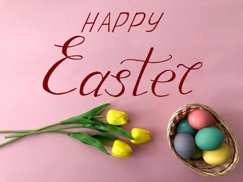 Greeting card for Easter with eggs and the text - "Happy Easter" Stock Photos