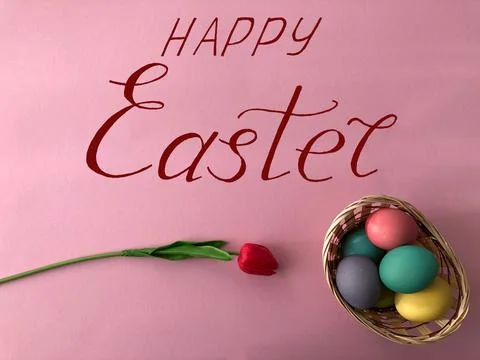Greeting card for Easter with eggs and the text - "Happy Easter" Stock Photos