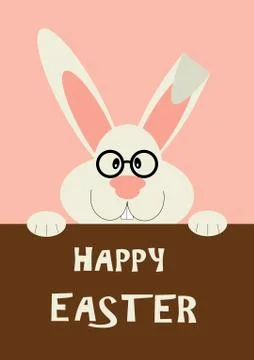 Greeting card with Easter rabbit. Funny bunny in flat style Stock Illustration