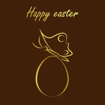 Greeting card for Easter. Simple graphic golden doodle of an egg and butterfly . Stock Illustration