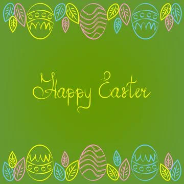 Greeting card for Easter. Simple graphic drawings of eggs and leaves Stock Illustration