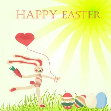 Greeting card with Easter. Vector with hand-drawn Bunny and the Easter egg an 스톡 일러스트