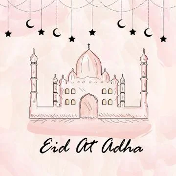 Greeting card for eid ul Adha. Watercolor style. Muslim holiday. Vector Stock Illustration