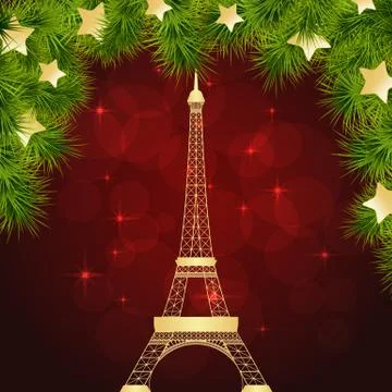 Greeting card with Eiffel tower Stock Illustration