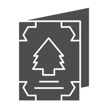 Greeting card with fir-tree solid icon. Invitation postcard symbol, glyph style Stock Illustration