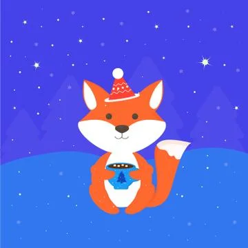 Greeting card with fox Stock Illustration
