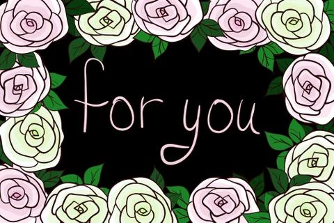 Greeting card with frame of roses Stock Illustration