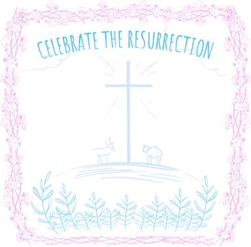 Greeting card Happy easter - cross - celebrate the resurrection Stock Illustration