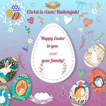 Greeting card, Happy Easter to you and your family , Christ is risen Hallel.. Illustrazione stock