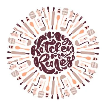 Greeting card with kitchen elements frame. My kitchen my Rules vector Stock Illustration