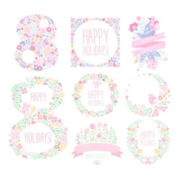 Greeting Card with March 8. Vector Illustration Set Stock Illustration