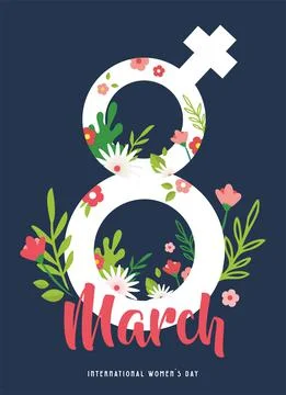 Greeting card or postcard template for World women's day. Happy Womens Day card Stock Illustration