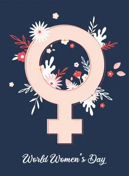 Greeting card or postcard template for World women's day. International women's Stock-Illustration