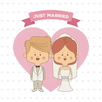 Greeting card pattern of hearts of just married couple bride with collected hair Stock-Illustration