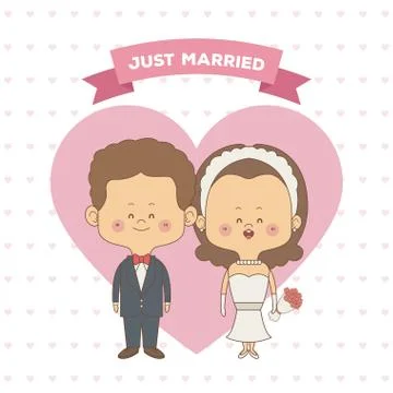 Greeting card pattern of hearts of just married couple bride and groom with wavy Illustrazione stock