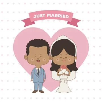 Greeting card pattern of hearts of just married couple bride and groom of skin Illustrazione stock