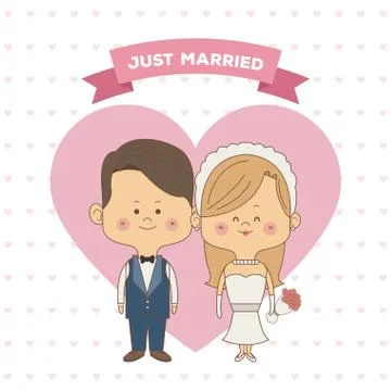 Greeting card pattern of hearts of just married couple bride with blonded hair Stock-Illustration