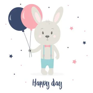 Greeting card with rabbit Illustrazione stock