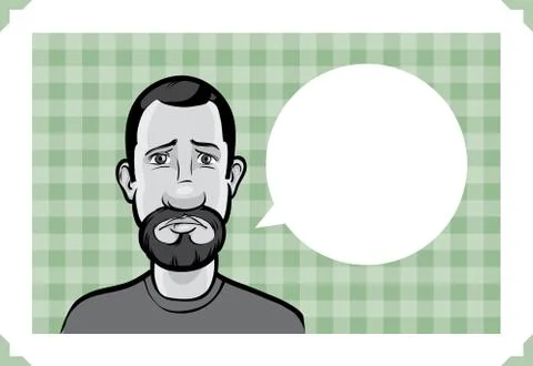 Greeting card with sad bearded guy Illustrazione stock