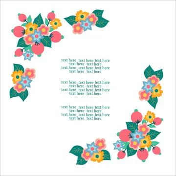 Greeting card with a set of bright spring flowers. Stock Illustration