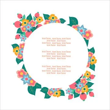 Greeting card with a set of bright spring flowers. Stock Illustration